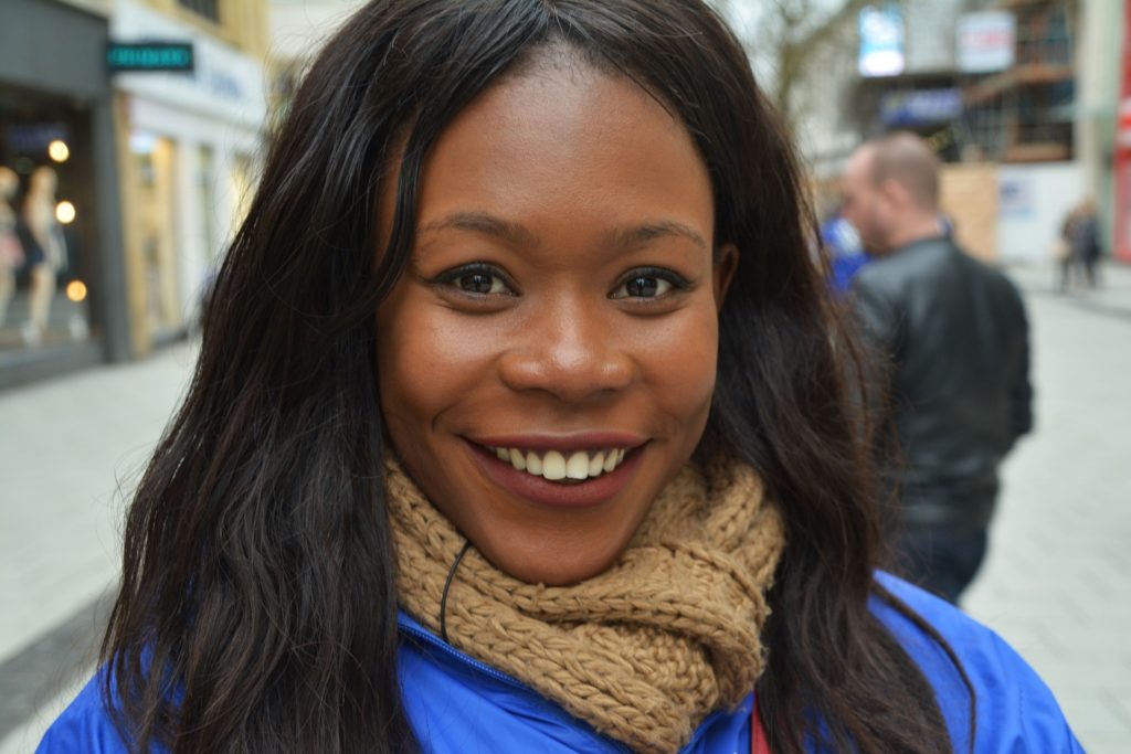 African American Black Woman in Blue Sweater