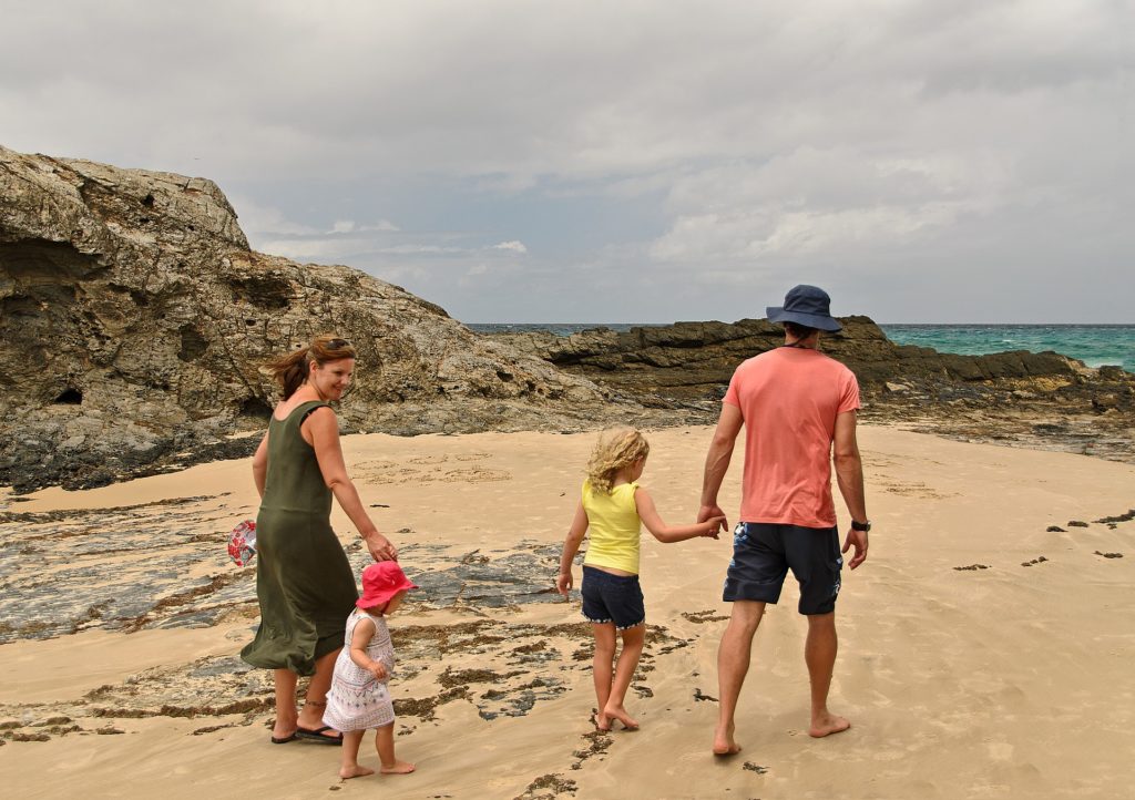 Helpful Family Involvement with family walking on a beach