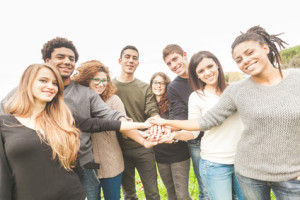 Multiracial Group of Friends in college battling the Freshman 15