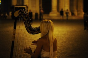 Lady playing a harp