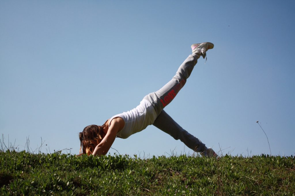 Female athlete stretching