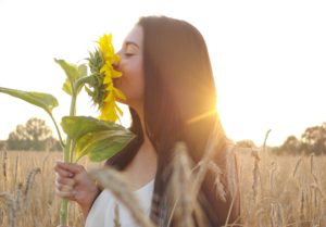 Woman in wheat field ready for Thanksgiving